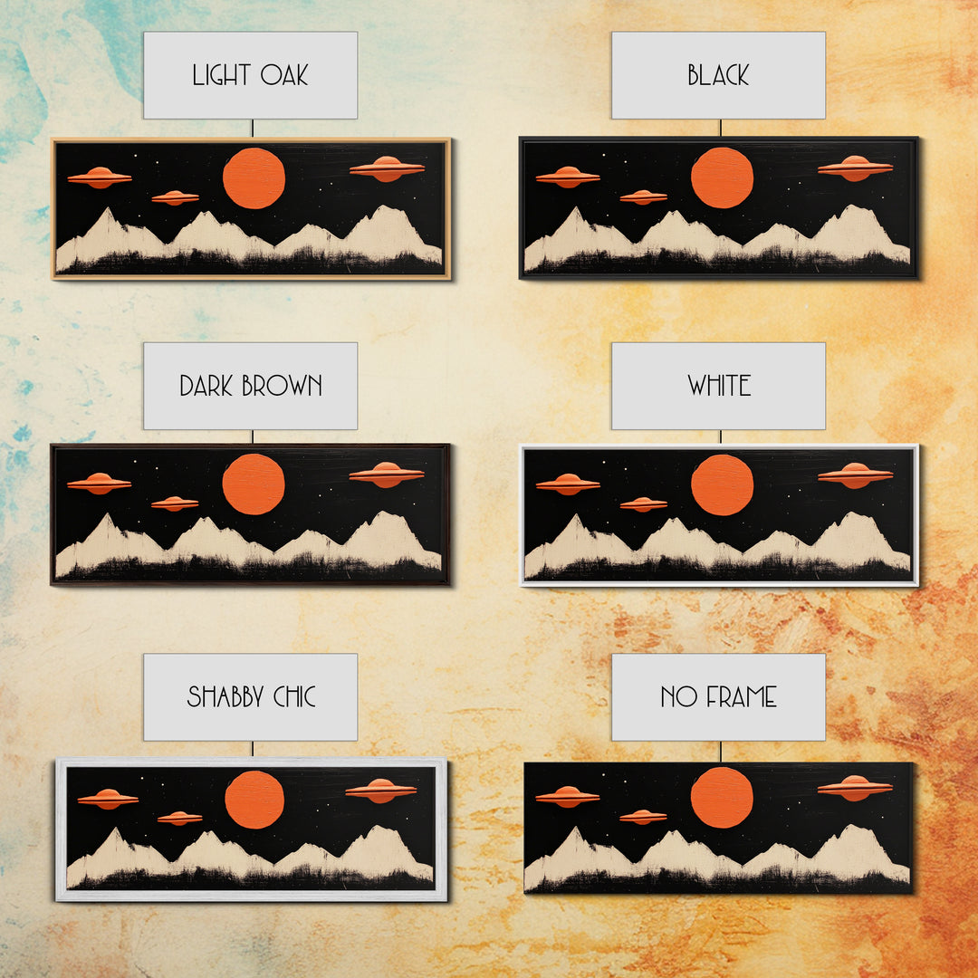 Cute  Nursery Decor - Boy's Room Wall Art - Panoramic Flying Saucers or UFOs Art Print - Framed Canvas