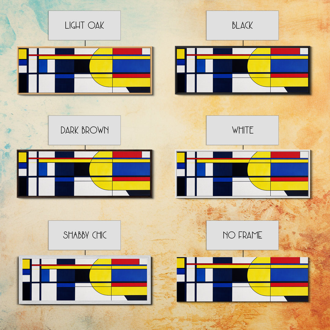 Blue, Yellow and Red Abstract Cubism Art, Framed Canvas Print, Modern Art, MCM Inspired Home Decor