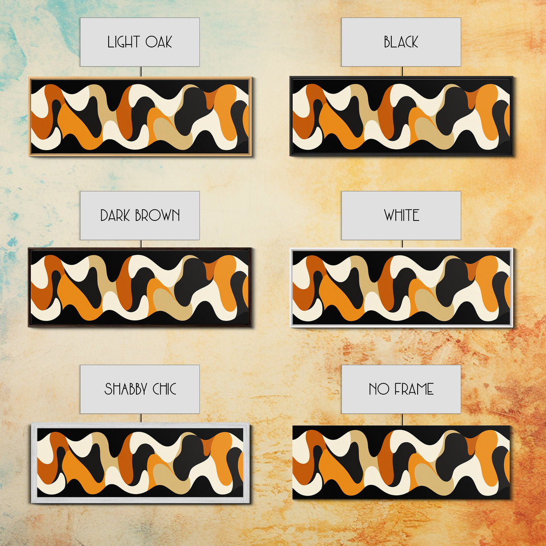 Amber Waves - Framed Canvas Print - Boho Abstract Wall Art - Modern Home Decor - MCM Style Black Background Wall Art