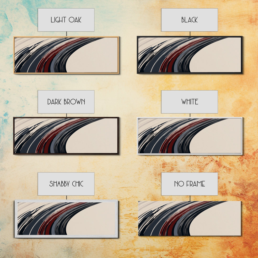 Abstract Line Art - Grey, Black and Brown Lines - Framed Canvas Print - MCM Style Abstract Wall Art, Extra Wide Art