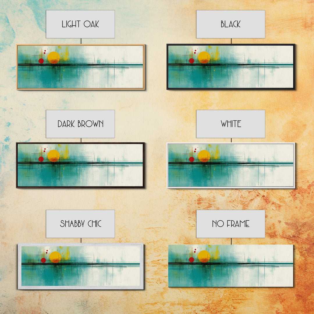 Abstract Sunset Painting Print, Panoramic Wall Art, MCM / Mid Century Modern Wall Art, Turquoise and Orange Sunset Painting, Cubism Sunset Art