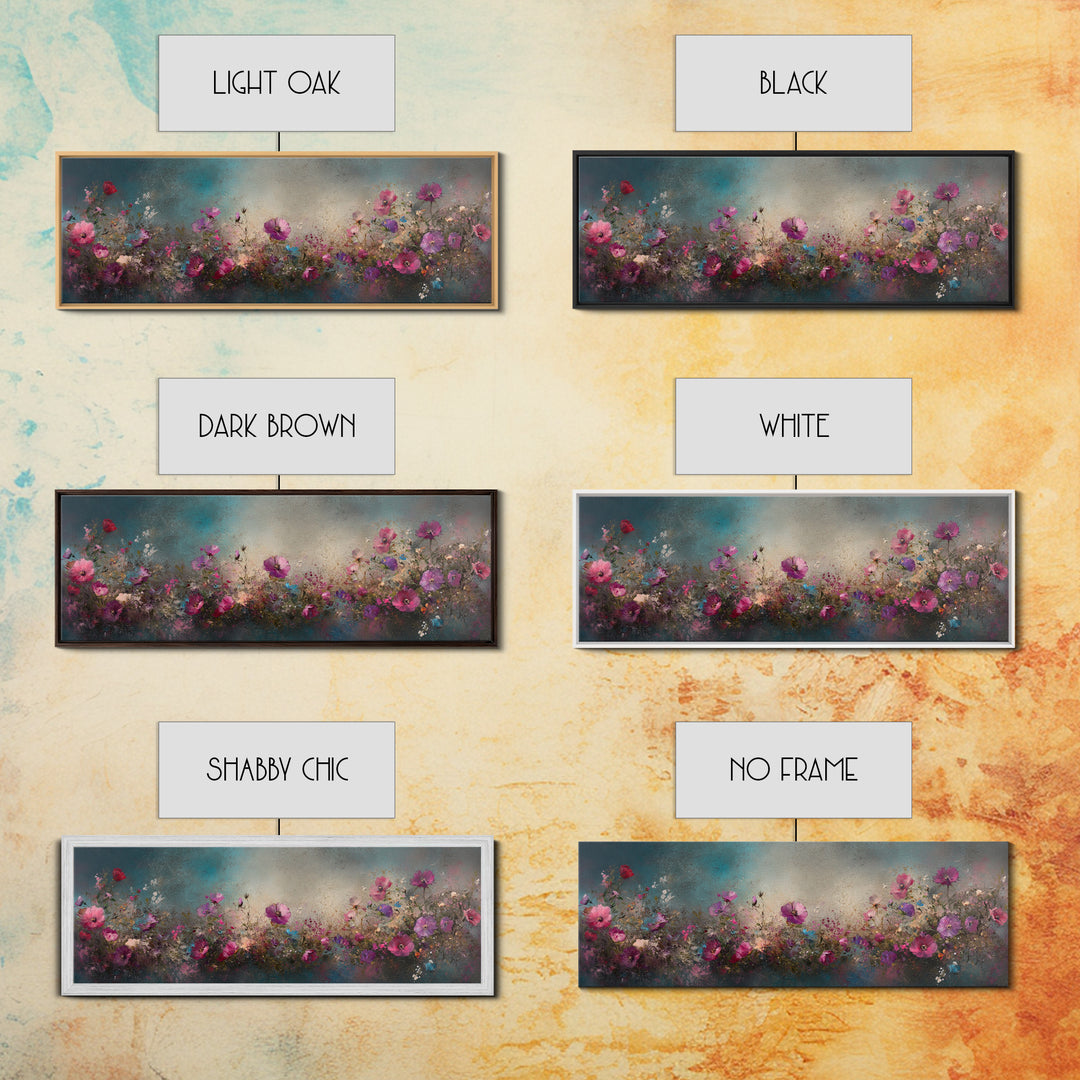 Abstract Pink Flower Painting Print, Wood Framed Wall Art, Flowers Wall Art, Vintage Landscape Wildflowers Painting