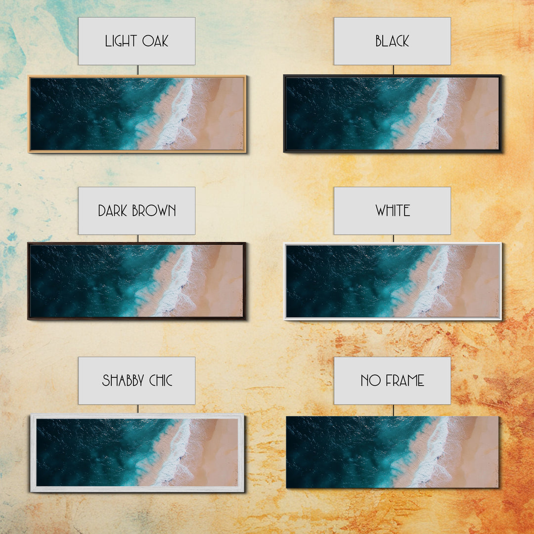 Bird's Eye View Of The Beach, Framed Canvas Print, Nautical Seascapes Decor, Panoramic Extra Wide Wall Art