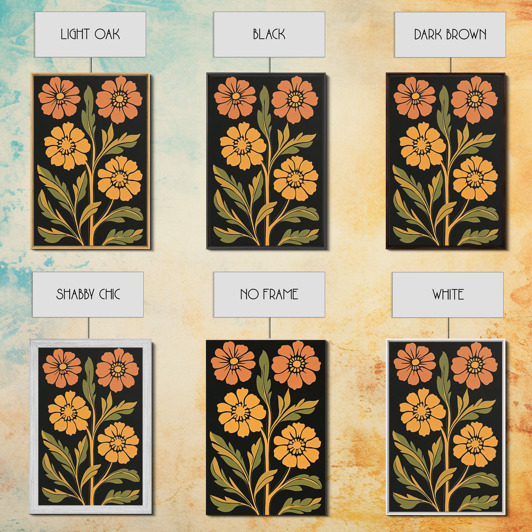 Abstract Geometric Flowers, Minimalist Botanical Floral Canvas Wall Art Print, Mid Century Modern Boho Decor, Neutral Subdued Flower Art