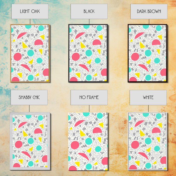 Retro Style Preppy Wall Art Framed Canvas Print, 90s Style Shopping Mall Style Abstract Art
