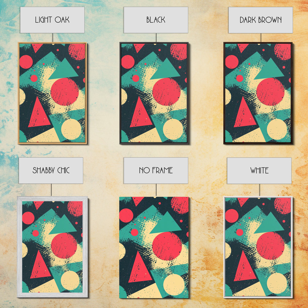 Circles And Triangles, Canvas Print, Retro Abstract Art, Midcentury Modern Style Home Decor, Turquoise Red and Black Wall Art