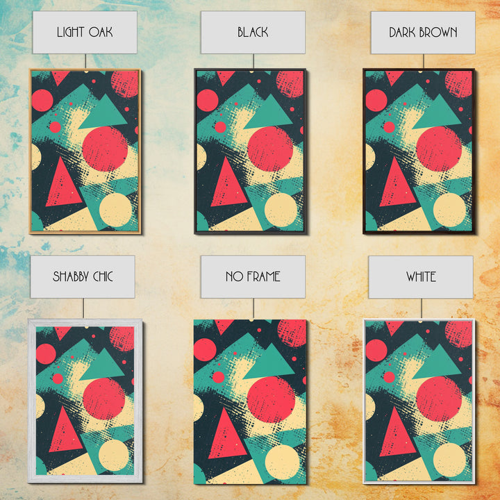 Circles And Triangles, Canvas Print, Retro Abstract Art, Midcentury Modern Style Home Decor, Turquoise Red and Black Wall Art