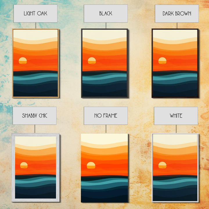 Abstract Sunset Over The Ocean Art Deco Style Wall Art Canvas Print, Beautiful Wall Art, Vertical Living Room Decor