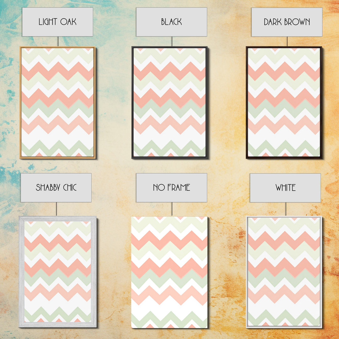 Pink and Mint Green Chevrons, MCM style Mid Century Modern Home Decor, Framed Canvas Print, Whimsical Wall Art