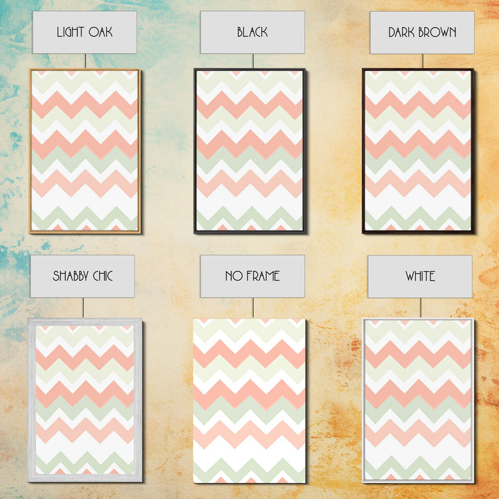 Pink and Mint Green Chevrons, MCM style Mid Century Modern Home Decor, Framed Canvas Print, Whimsical Wall Art