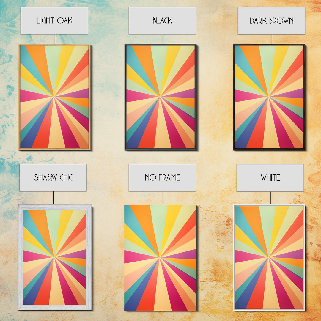 Carmine Pink, Sunglow Yellow, Mint Green and Deep Saffron Mid-Century Modern Abstract Wall Art, Canvas Print, Retro Boho Decor