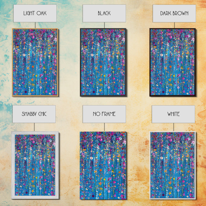 Botanical Wall Art Framed Canvas Print, Bright Blue Wild Flower Painting Print, Flower Painting, Girls Room Decor, Gift For Her