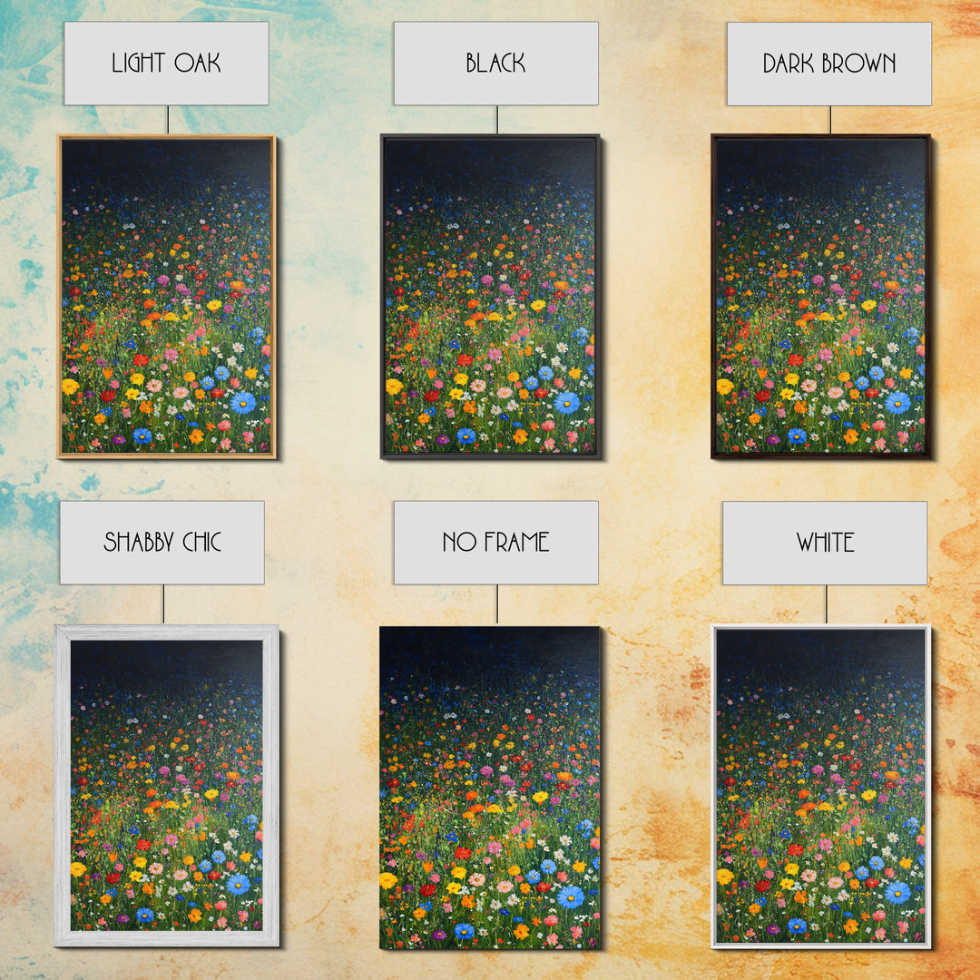 Field Of Flowers, Flowers Print, Nursery Wall Decor, Floral Decor, Floral Home Decor, Framed Canvas Print, Wild Flowers Oil Painting