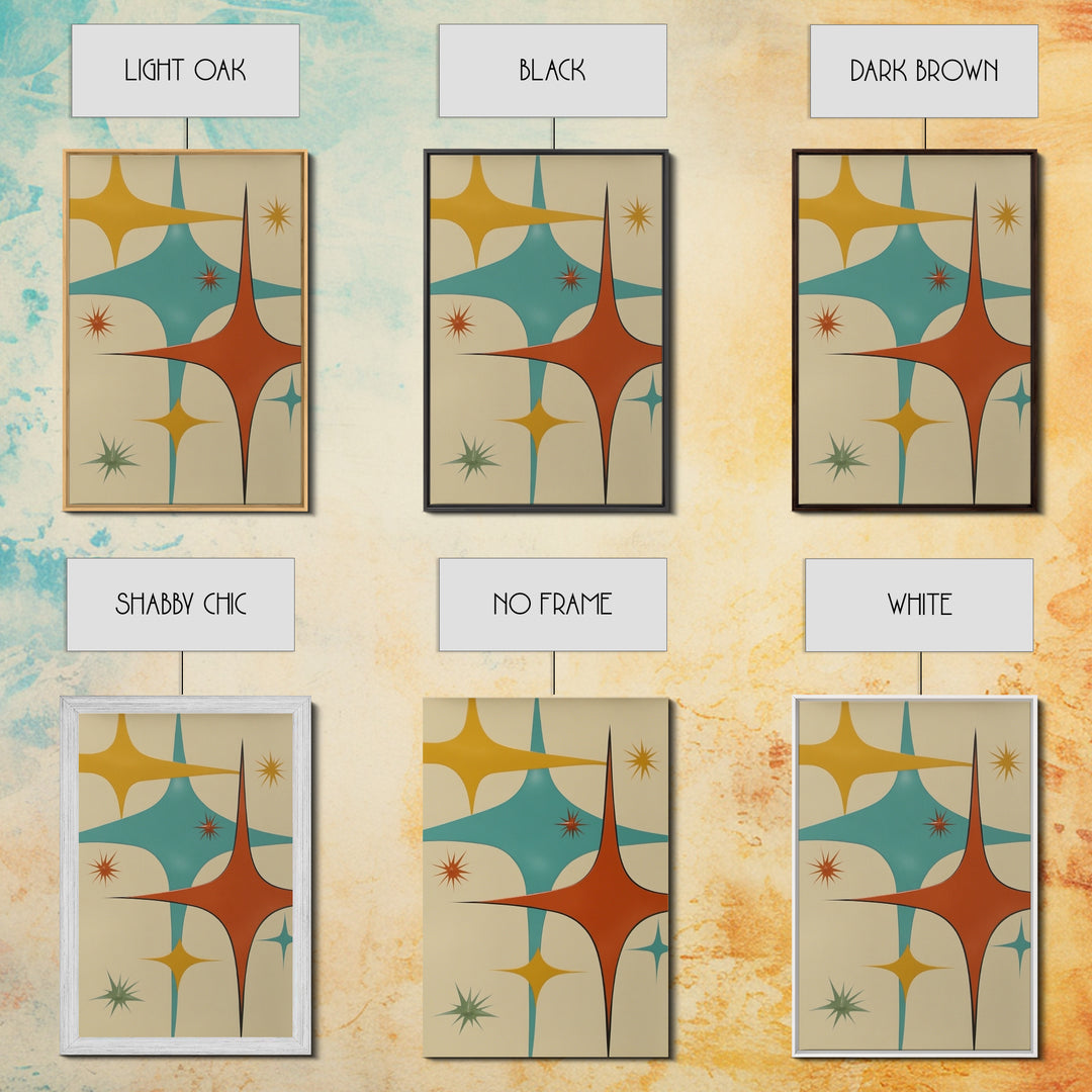 Art Deco Star Burst Canvas Print Wall Art, Retro 50s Style, Starburst, Mid-Century Modern Wall Art