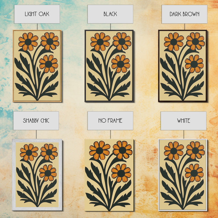 Boho Flower Print Framed Canvas Wall Art Abstract Floral Prints Botanical Minimalist Modern Art Living Room Wall Art Above Bed Decor