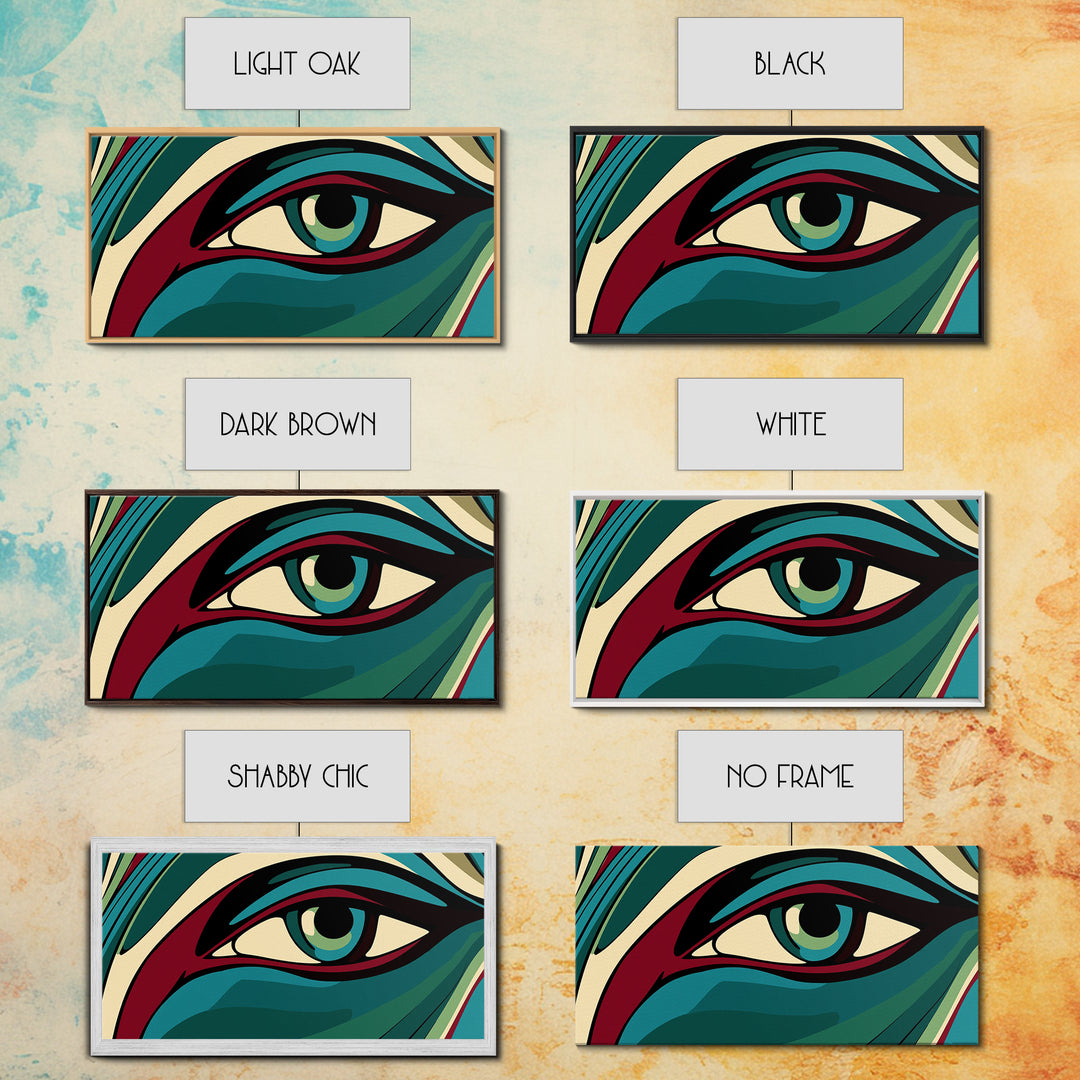 Abstract Painting of a Human Eye Framed Canvas Print, Retro Art Deco Style Art, Eclectic Decor, Kitsch Wall Art