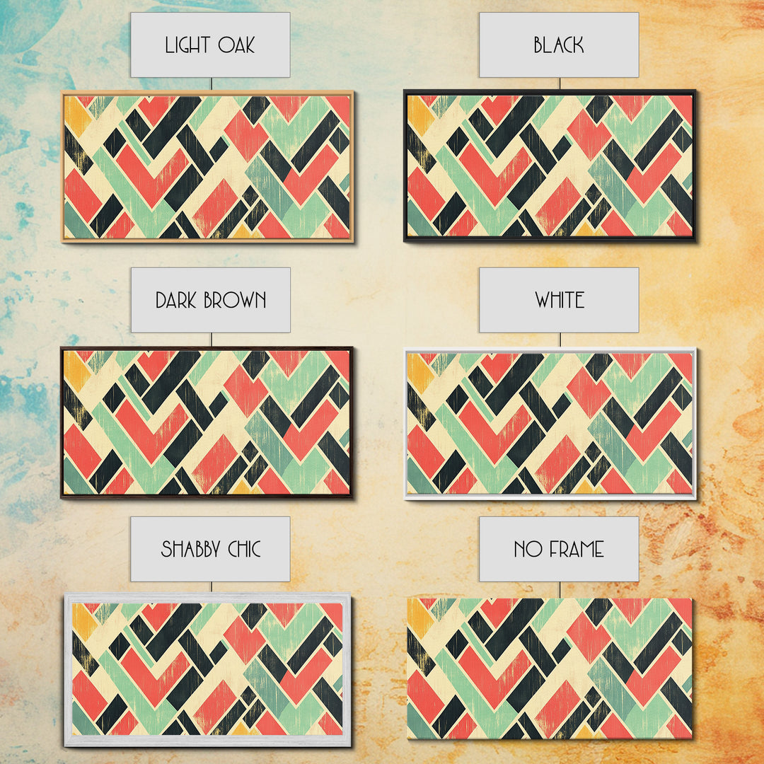 Abstract Mid Century Modern Chevrons, Framed Canvas Print, MCM Style Home Decor