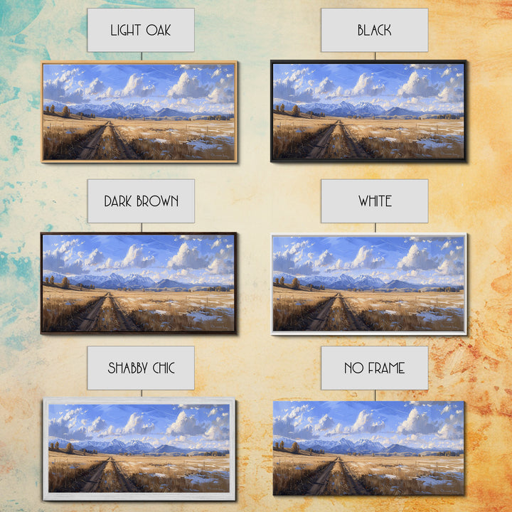 Dirt Roads of Wyoming Framed Canvas Print, Oil Painting Print, Panoramic Extra Wide Large Format Living Room Wall Decor