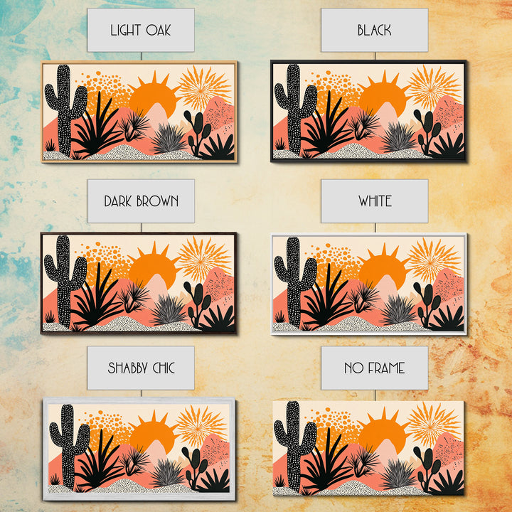 Abstract Southwest Style Wall Art Framed Canvas Print, Cactus and Desert Sunset