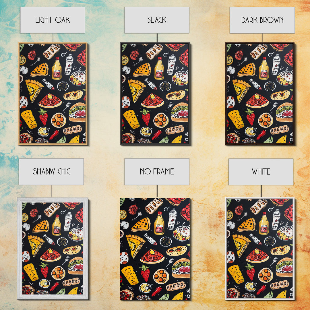 Cute Funky Kitchen Art, Kawaii Wall Art, Kawaii Decor, Restaurant Decor, Kitchen Painting, Dining Room Wall Art, Pizza, Hot Dogs Etc