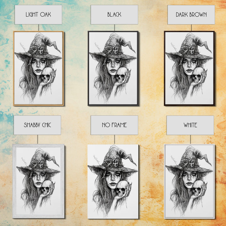 Charcoal Sketch Portrait Of a Witch Canvas Print, Dark Academia Wall Art, Moody Decor, Macabre Home Decor, Witchy Wall Art, Halloween Art