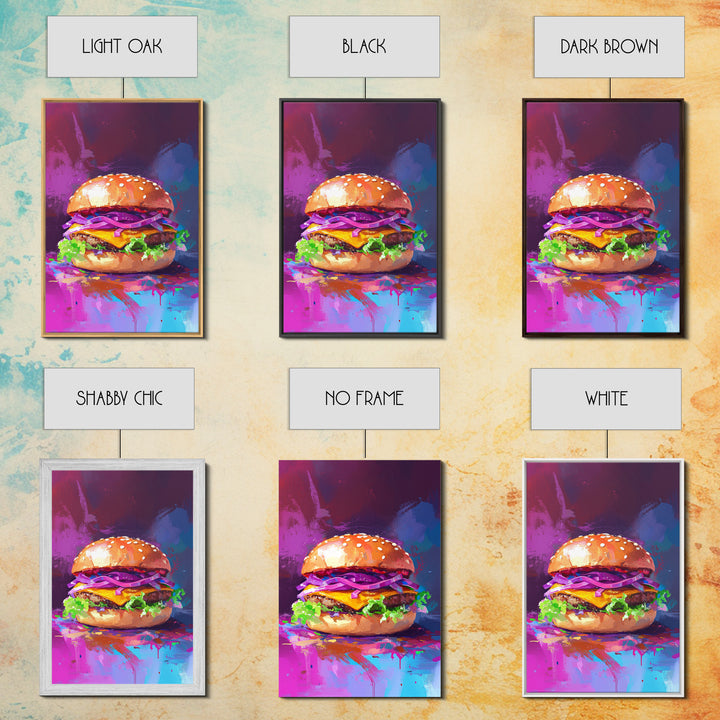 Cheeseburger Oil Painting Canvas Print, Hamburger Wall Art, Kitchen Painting, Kitchen Wall Art, Food Print, Restaurant Decor