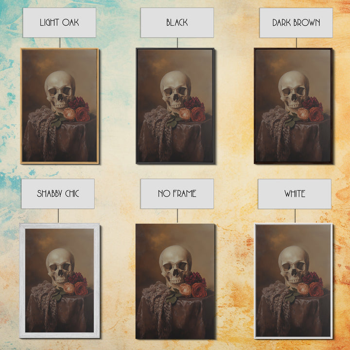 Dark Macabre Wall Art, Framed Canvas Print, Still Life Of a Skull and Roses, Dark Academia Decor, Halloween Art, Halloween Painting, Goth Art