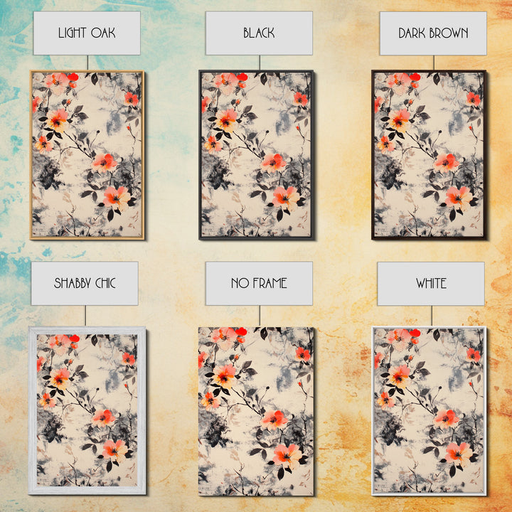 California Poppy Wall Art Framed Canvas Print, Wood Framed Art, Floral Pattern, Flower Painting Farmhouse Wall Art