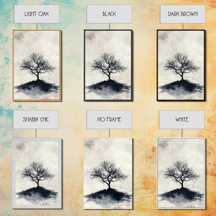 Black and White Charcoal Sketch Print of a Dead Tree, Framed Canvas Print, Wabi Sabi Art, Minimalist Wabi Sabi Home Decor