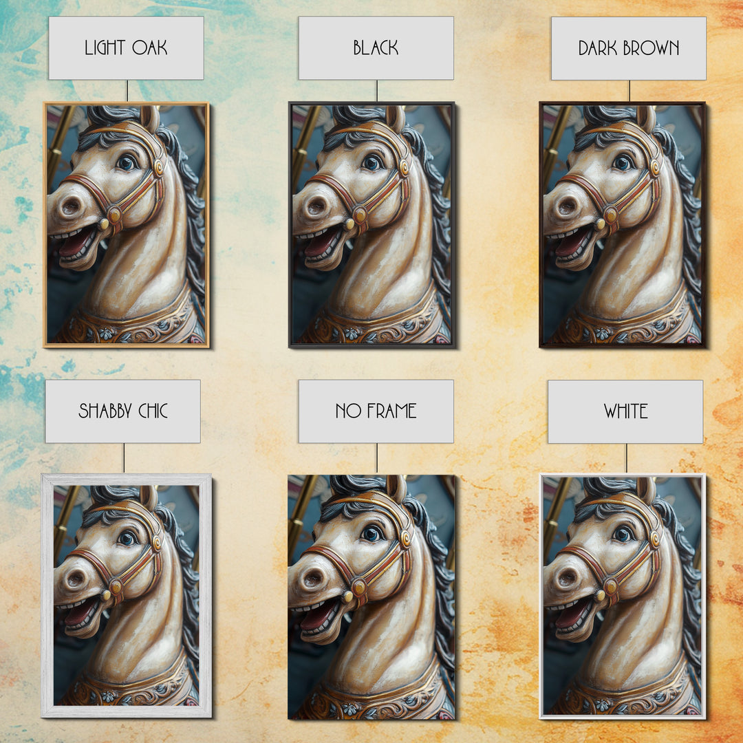 Creepy Carrousel Horse Framed Canvas Print, Nursery Decor, Wood Framed Wall Art Home Decor