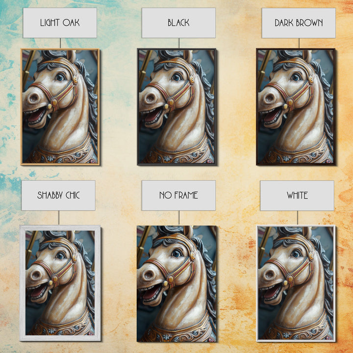 Creepy Carrousel Horse Framed Canvas Print, Nursery Decor, Wood Framed Wall Art Home Decor