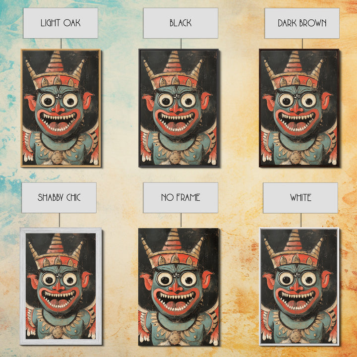 Creepy 19th Century Folk Art Framed Canvas Print, Spooky, Folk Art Painting, Russian Folk Art Home Decor