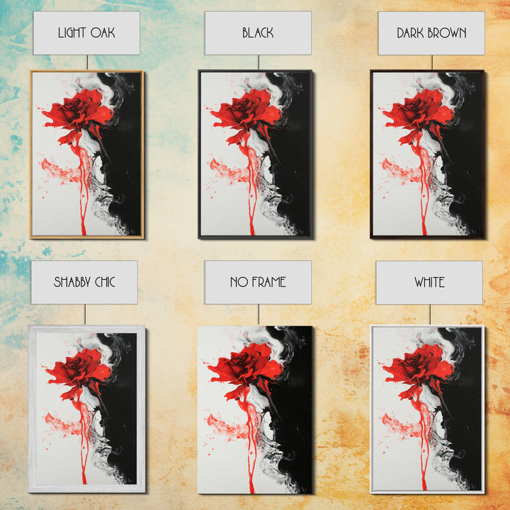 Abstract Red Rose Painting Canvas Print, Vintage Inspired Flower Print, Vintage French Country Art, Duality Art, Statement Piece, Center Piece Art