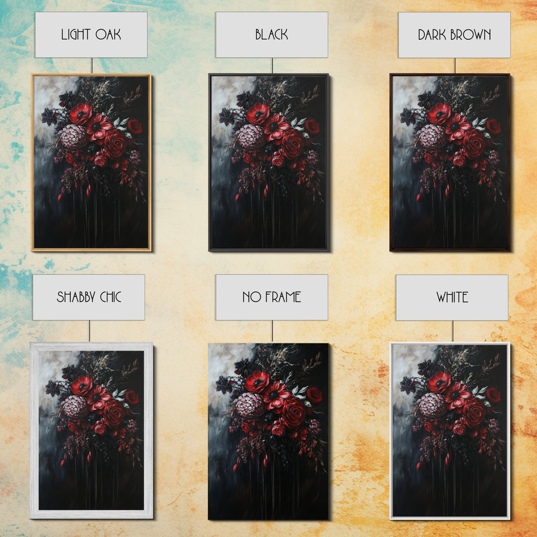 Dark Academia Blood Roses Framed Canvas Print, Halloween Decor, Macabre Art, Macabre Flowers, Halloween Wall Art, Gothic Decor, Dark Home Decor