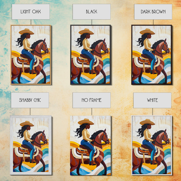 Pop Art Black Cowgirl Painting Print, Framed Canvas Print, Afrocentric Wall Art, Rustic Farmhouse Wall Art