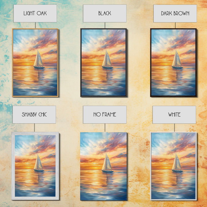 Oil Painting Print of a Sailboat At Sunset, Framed Canvas Print, Nautical Decor, Nautical Nursery, Nautical Wall Art, Beach House or Lakehouse Art