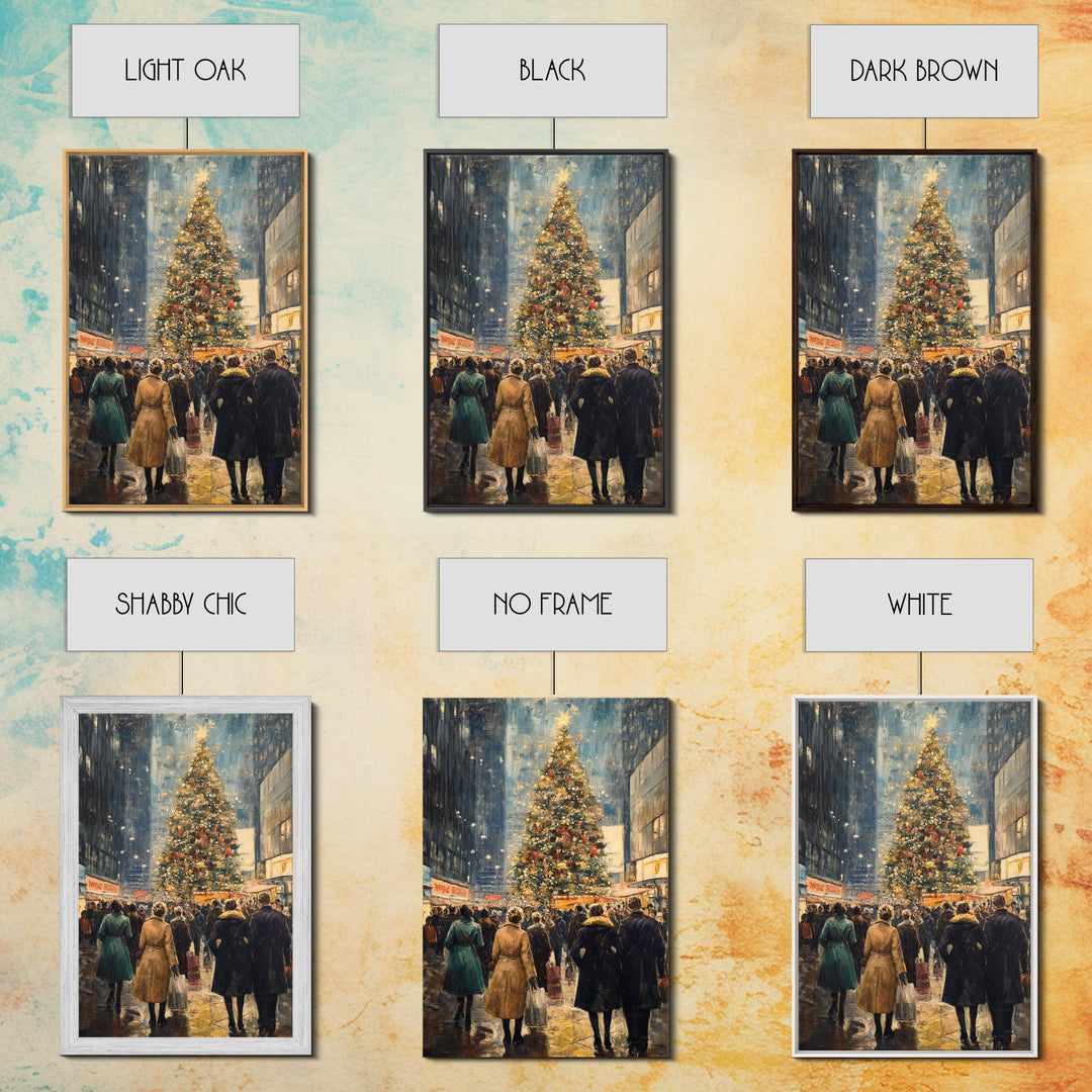 Christmas Village Wall Art Canvas print - Christmas Painting - Christmas Shopeprs in NYC in the 1950s - Christmas Decor - Winter Wall Art