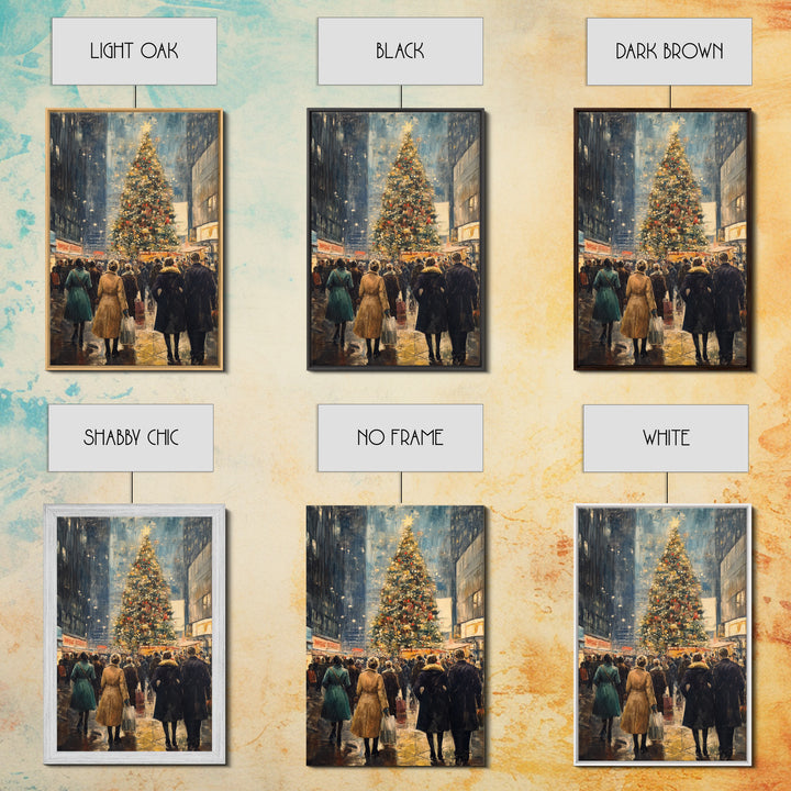 Christmas Village Wall Art Canvas print - Christmas Painting - Christmas Shopeprs in NYC in the 1950s - Christmas Decor - Winter Wall Art