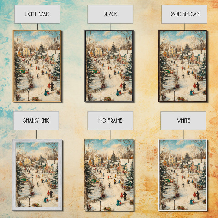 Christmas Village Mantle Painting, Christmas Mantle Wall Art, Framed Canvas Print, Retro Christmas, Vintage Christmas Painting Wall Art