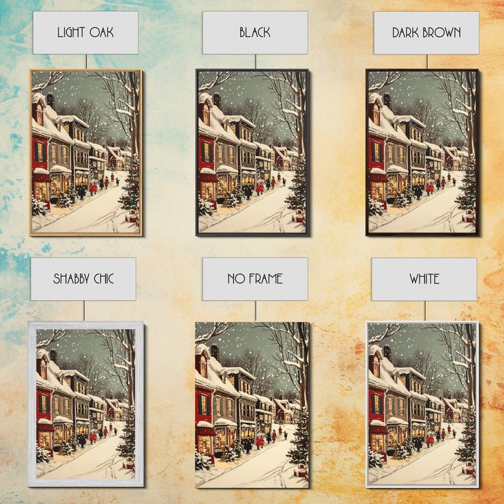 Christmas in Boston Framed Canvas Print, Christmas Village Wall Art, Christmas Prints, Christmas Decor Idea, Christmas Art