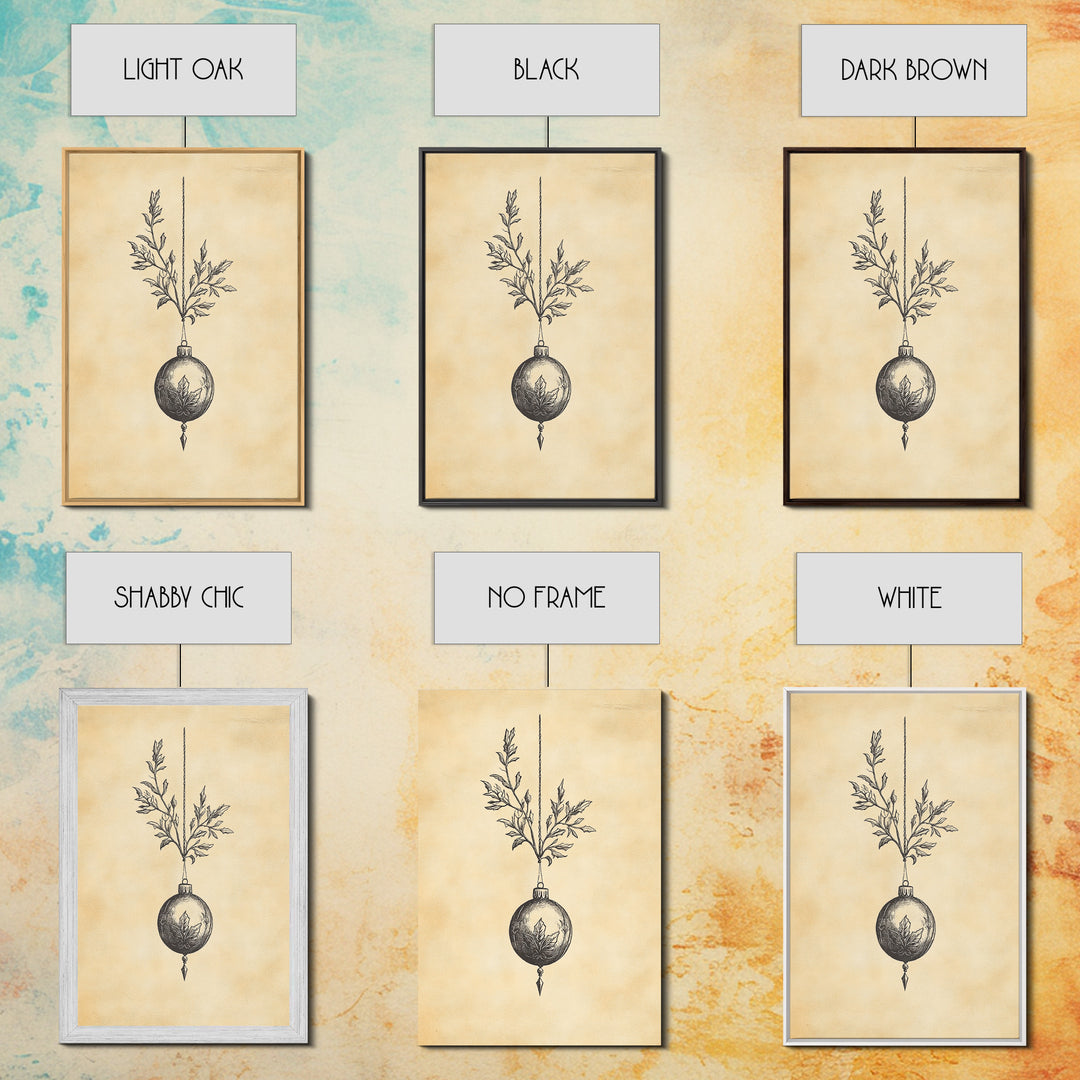 Christmas Tree Ornament Painting Print, Boho Christmas Wall Art, Framed Canvas