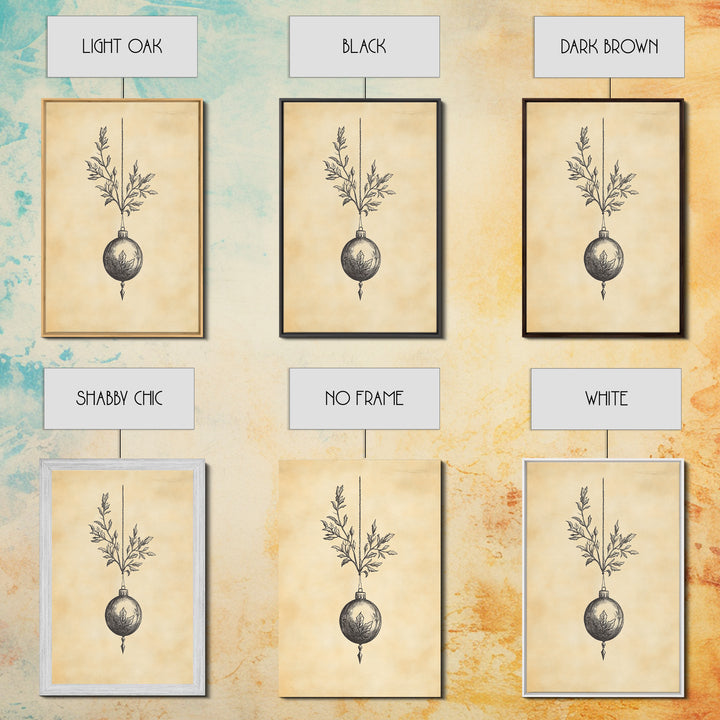 Christmas Tree Ornament Painting Print, Boho Christmas Wall Art, Framed Canvas