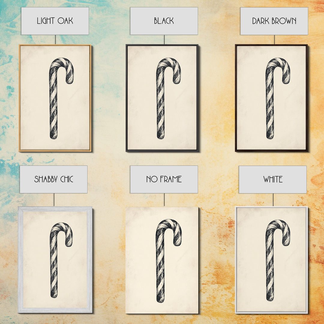 Black and White Candy Cane Sketch, Canvas Print, Christmas Decor, Christmas Painting, Christmas Wall Art