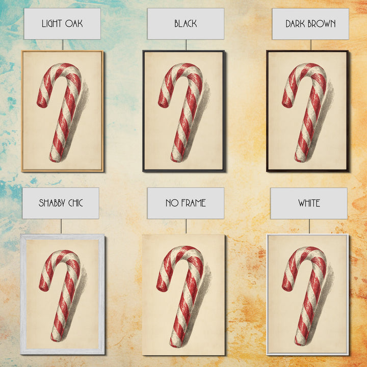 Christmas Wall Art - Candy Cane Sketch - Framed Canvas Print - Candy Cane Decor - Christmas Home Decor