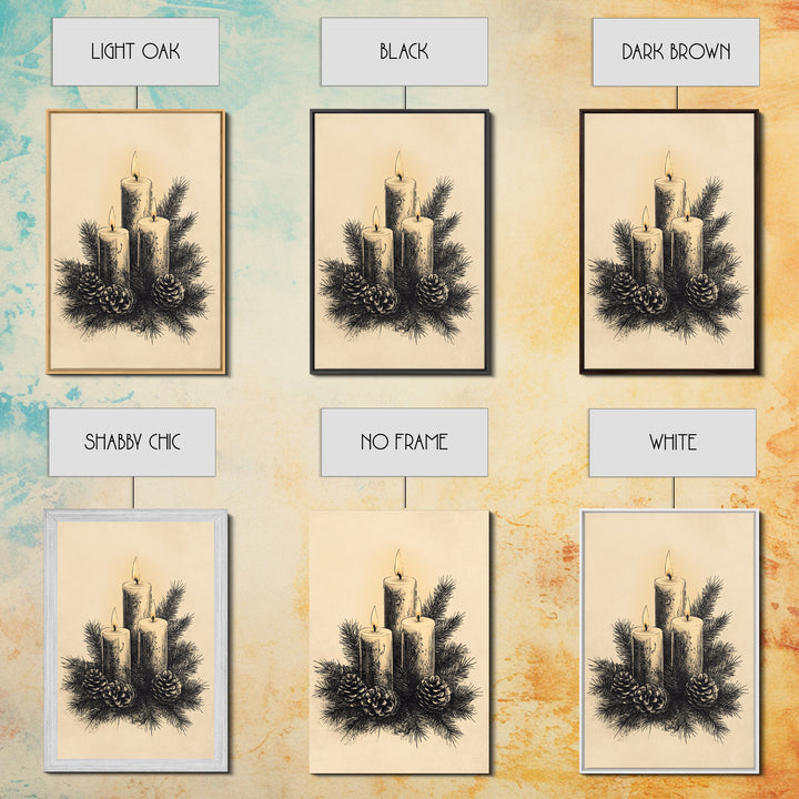 Boho Christmas Candles Canvas Print - Framed Canvas - Minimalist Christmas Art - Boho Christmas Art - Rustic Christmas Art