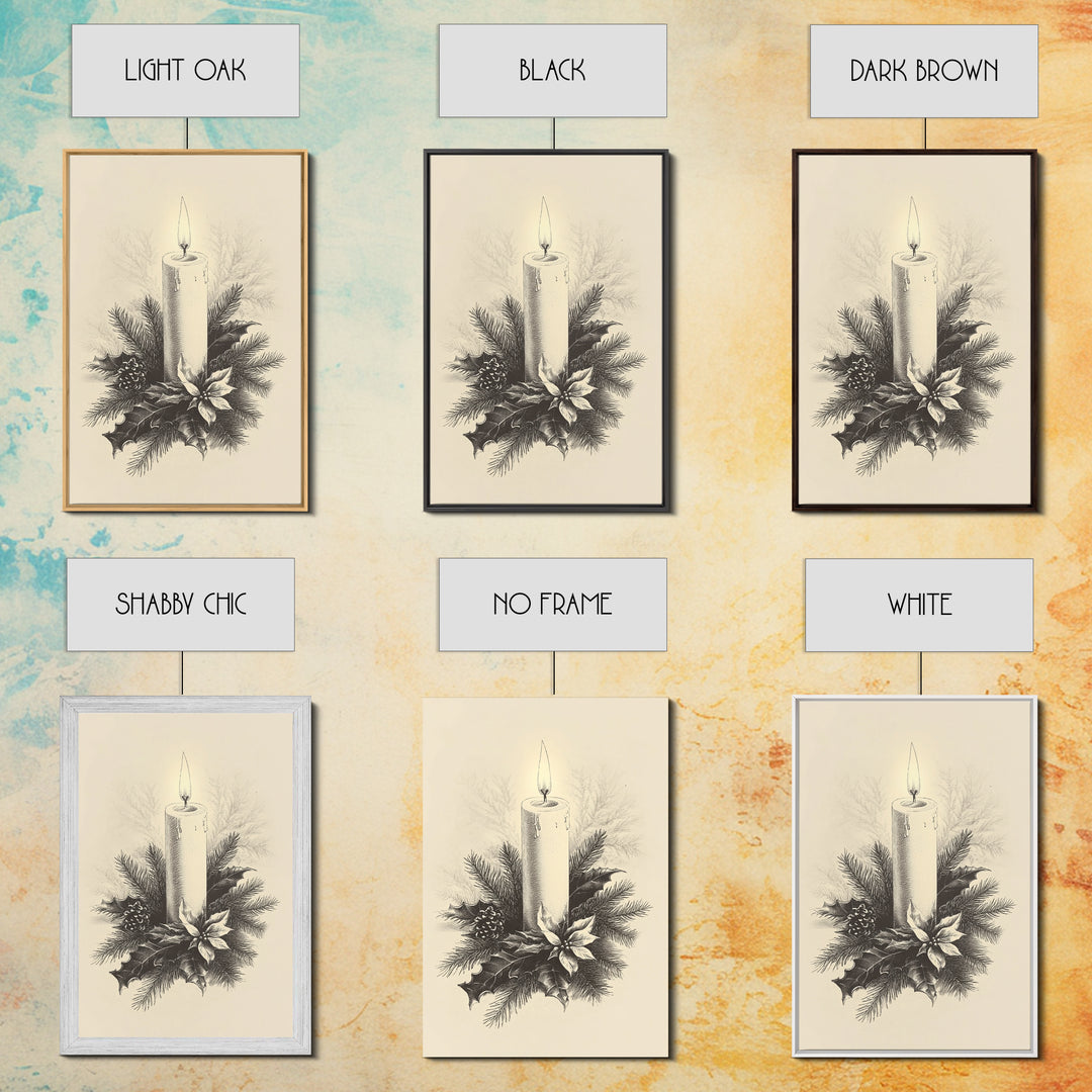 Boho Christmas Candle Canvas Print - Framed Canvas - Minimalist Christmas Art - Boho Christmas Art - Rustic Christmas Art