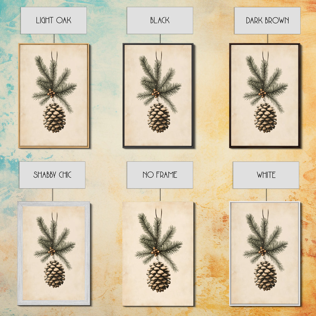 Boho Christmas Pinecone Canvas Print - Framed Canvas - Minimalist Christmas Art - Boho Christmas Art - Rustic Christmas Art