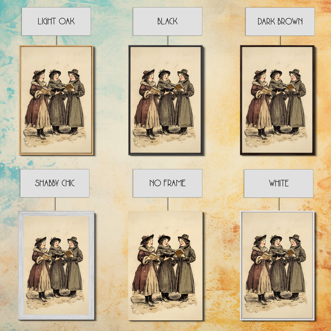 Boho Christmas Carrolers Canvas Print - Framed Canvas - Minimalist Christmas Art - Boho Christmas Art - Rustic Christmas Art