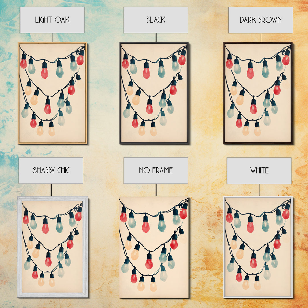 Sketch of Christmas Lights Canvas Print - Framed Canvas - Minimalist Christmas Art - Boho Christmas Art - Rustic Christmas Art