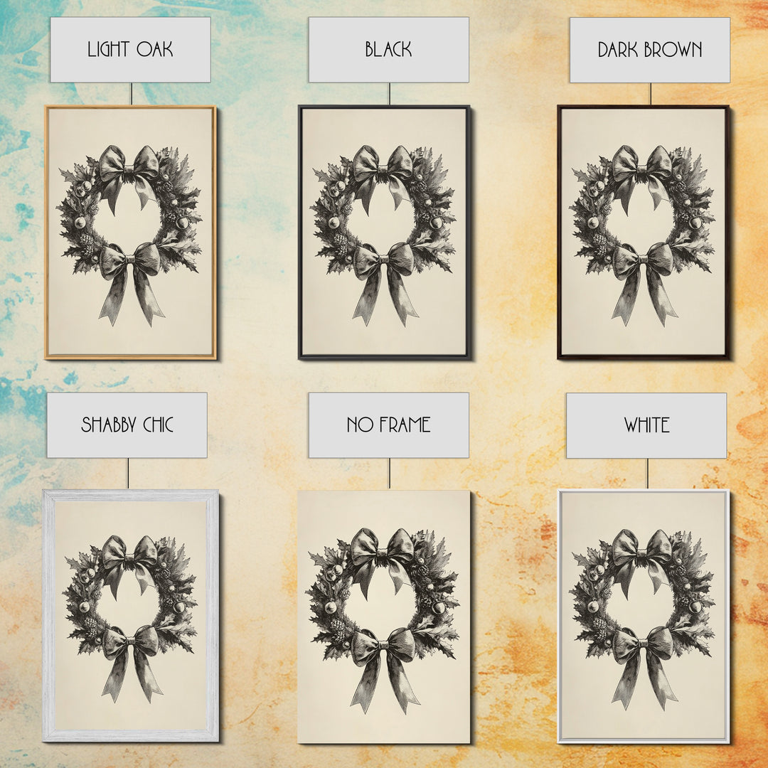 Sketch of a Christmas Wreath Canvas Print - Framed Canvas - Minimalist Christmas Art - Boho Christmas Art - Rustic Christmas Art